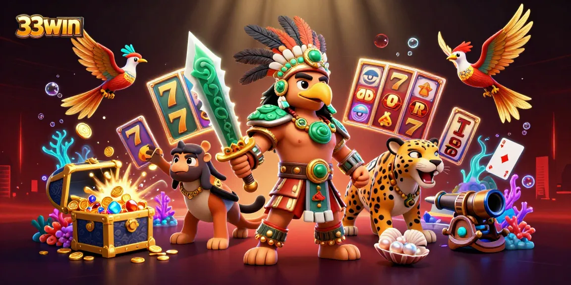 33WIN captures exciting moments in this vibrant 3D casino illustration, showcasing jackpot slots and thrilling gameplay.