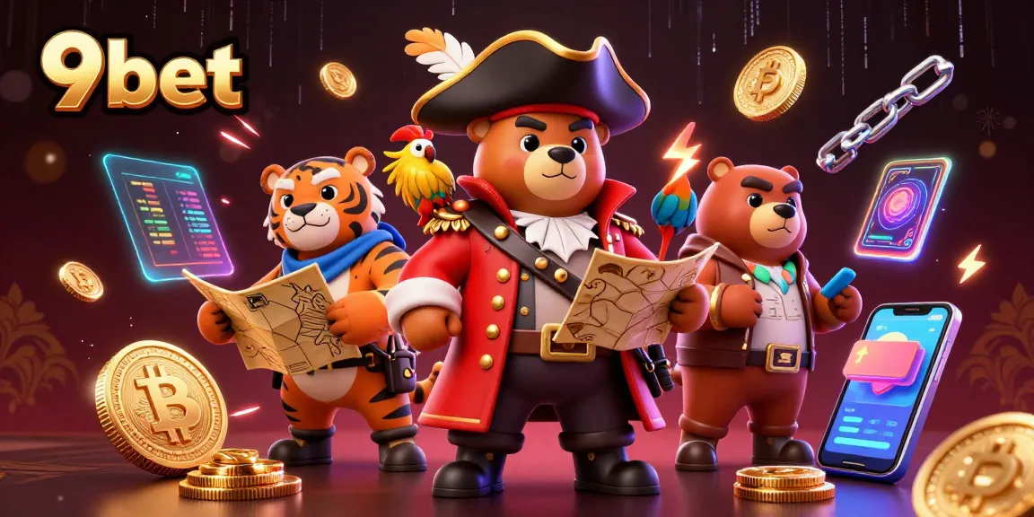 Experience thrilling fun with 9bet's adventurous pirate-themed casino illustration.