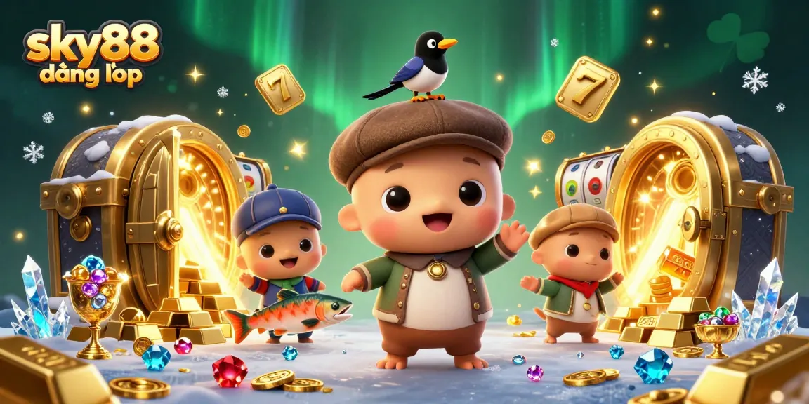Engage with thrilling games at sky88 đăng nhập, featuring playful characters, treasures, and excitement around slot reels.