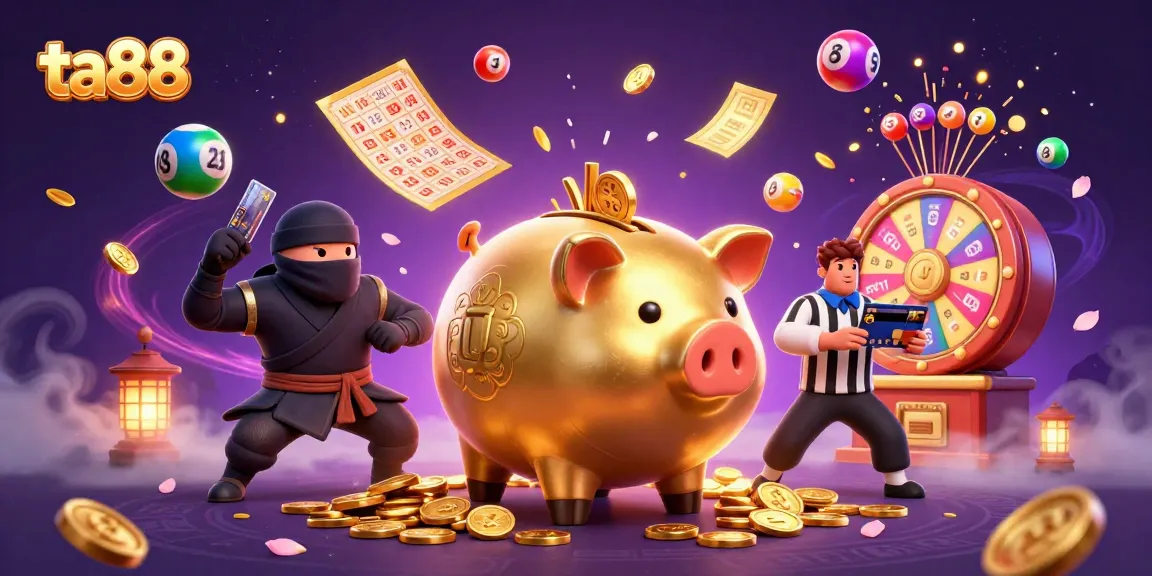 Experience the excitement of ta88 with a piggy bank sumo wrestler and dynamic lottery elements.