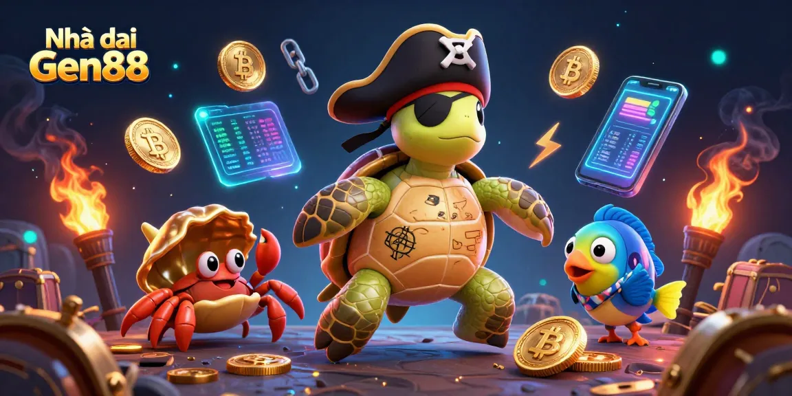 Engage with Nhà cái Gen88 in a vibrant underwater treasure hunt featuring dynamic cartoon characters and rich gaming elements.
