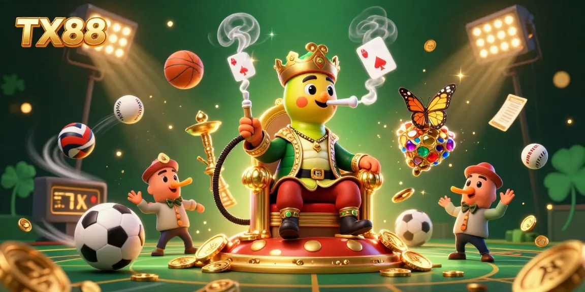 Engage with TX88's vibrant casino scene featuring a stylish caterpillar master and dynamic sports elements.