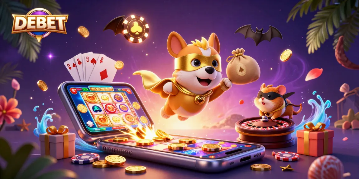 Engage in thrilling gaming at DEBET with our superhero characters and vibrant casino elements.
