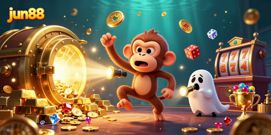 Experience the thrilling casino atmosphere with jun88, showcasing a playful scene of gambling excitement.