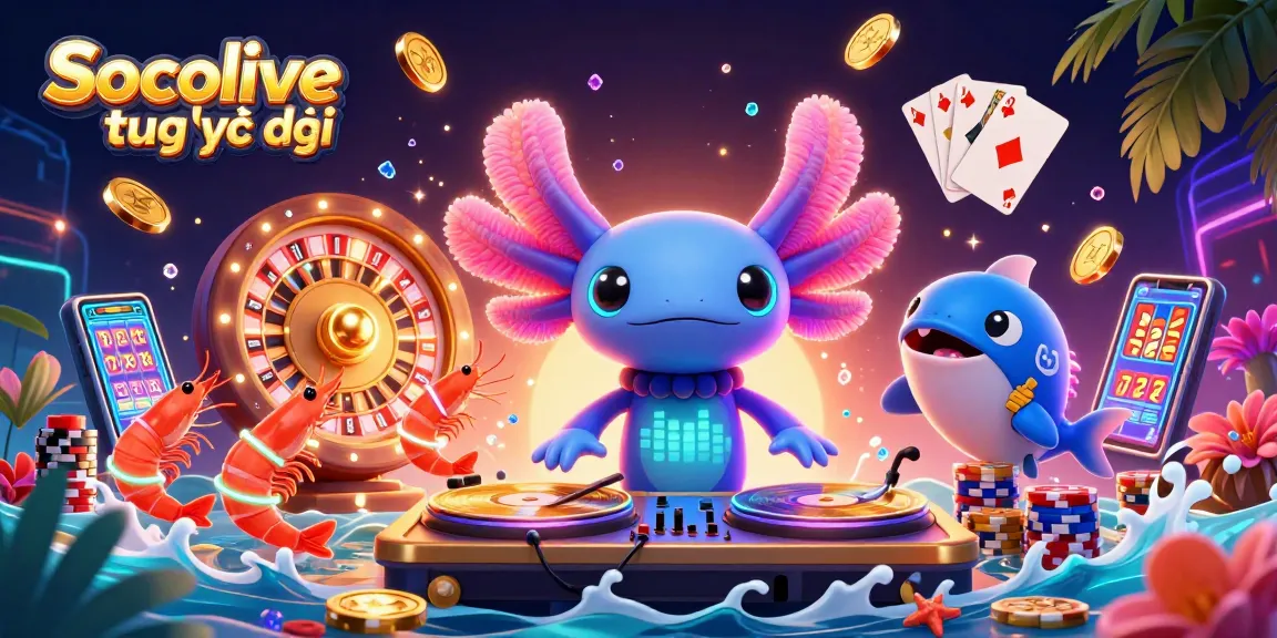 Experience Socolive trực tiếp with digital illustration showcasing vibrant casino elements and dynamic characters.